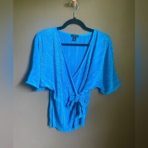 Halogen Vibrant Blue Faux Wrap Blouse